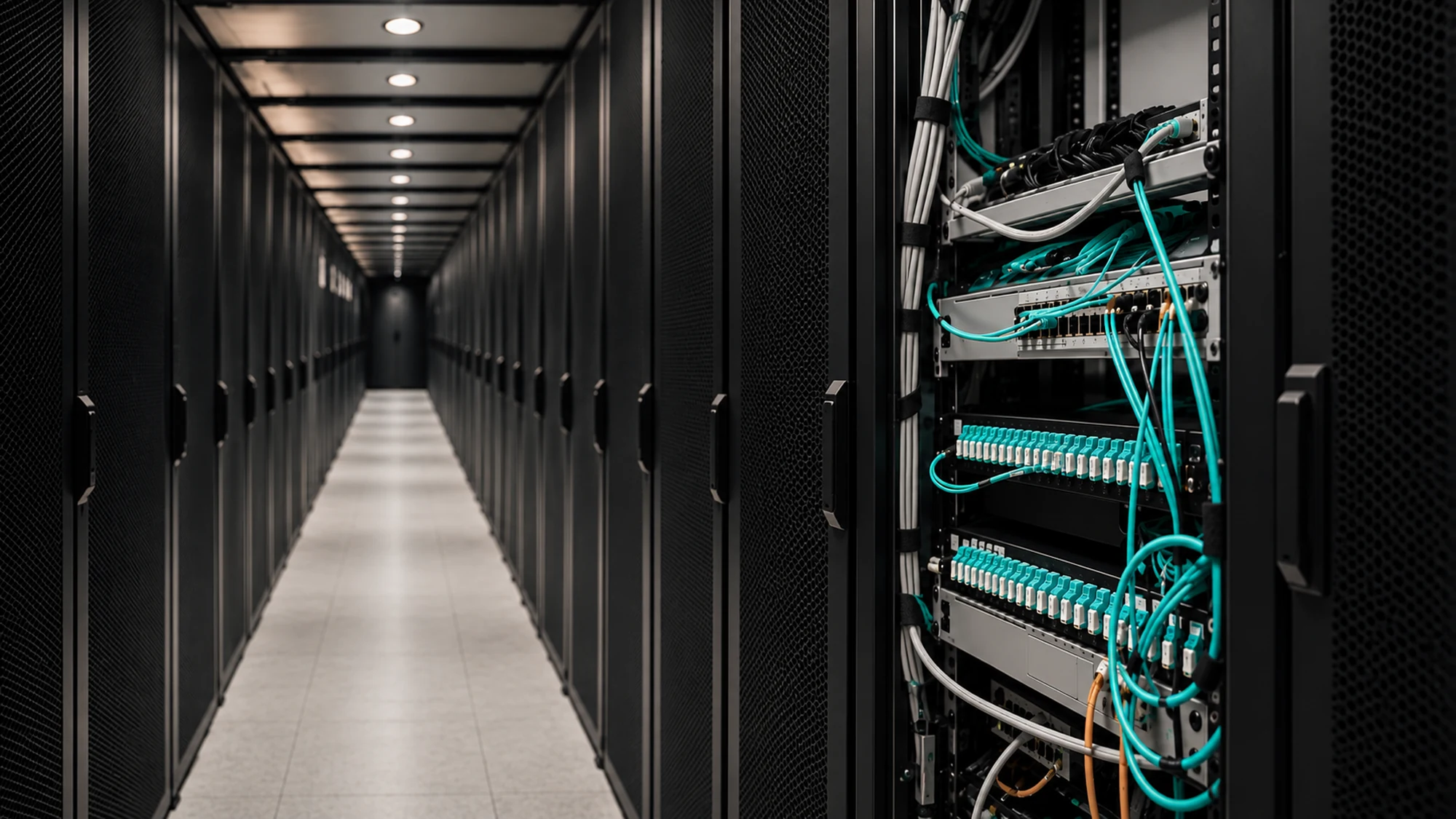 Arrivée de fibres optiques dans une salle opérateurs du datacenter ITinSell Cloud à La Ciotat