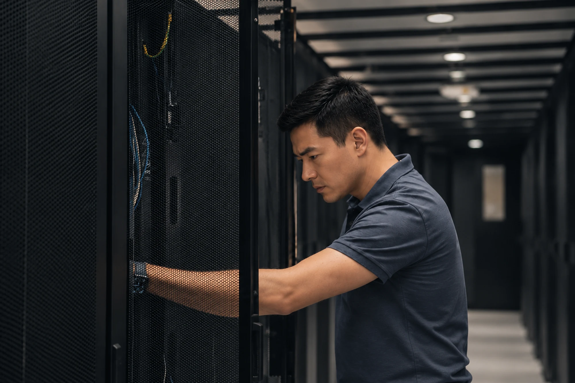 Technicien ITinSell Cloud intervenant sur une baie du datacenter de La Ciotat
